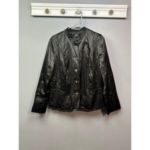TRIBAL Black Textured Button Front Jacket Womens Size 12 Shiny GNO